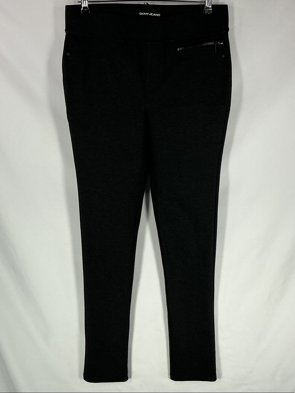 DKNY Jeans Black Pull On Slim Fit Pants S Zip Accent Pocket Back Patch Pockets